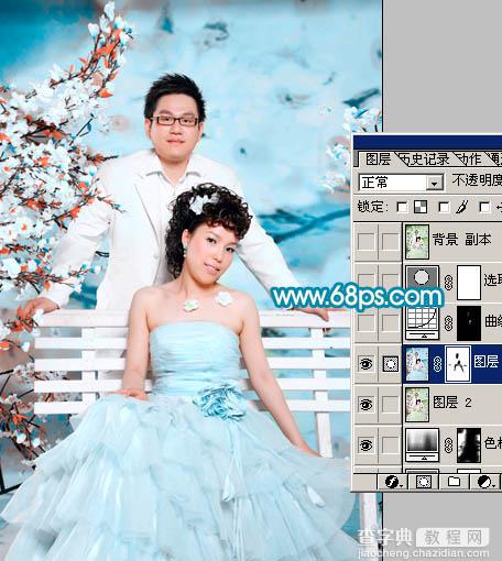 Photoshop 打造淡蓝色的室内婚片16