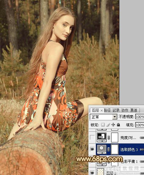Photoshop将树林美女图片调成淡淡的橙色调17
