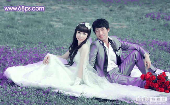 Photoshop将青绿的外景婚片调成柔美的淡紫色21