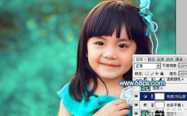 Photoshop为小女孩图片增加上甜美的青红色效果32