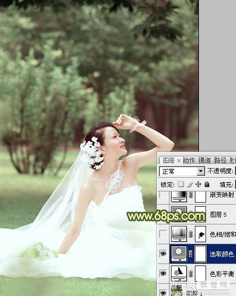 Photoshop将外景婚片调成淡淡的黄绿甜美色8
