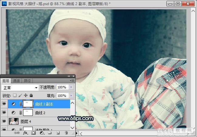 Photoshop将可爱宝宝照片调成漂亮的淡青色效果11