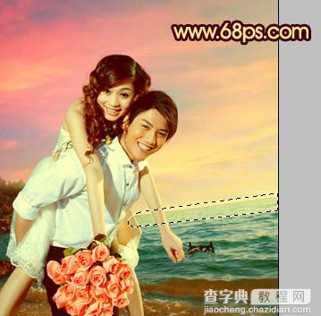 Photoshop将蓝色海景婚片调制成漂亮的晚霞阳光效果31