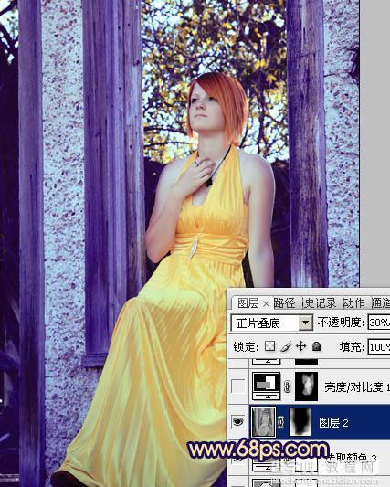 Photoshop将窗户上女孩图片调制出柔美的橙蓝色26