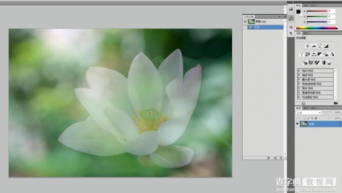 photoshop简单两步打造梦幻叠加光斑的冷色荷花4