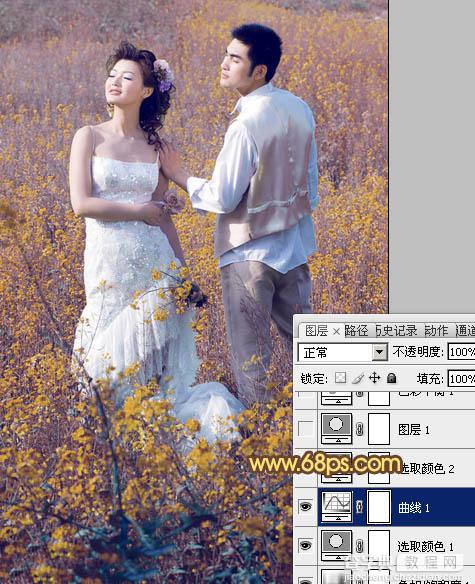 Photoshop制作柔和的金色花朵背景婚片8
