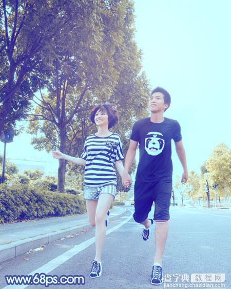 Photoshop为奔跑的情侣图片添加上柔和的韩系蓝黄色效果2