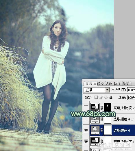 Photoshop给为绿荫中的人物图片调制出韩系淡青色效果20