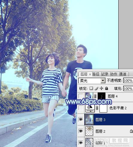 Photoshop为奔跑的情侣图片添加上柔和的韩系蓝黄色效果25