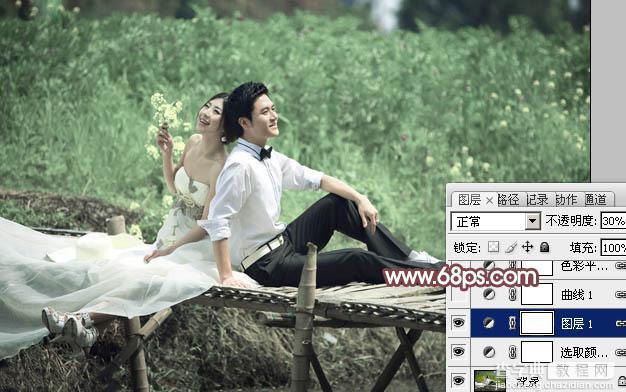 Photoshop将田园婚片打造出漂亮的淡绿色7