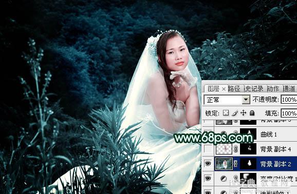 Photoshop将外景婚片打造出柔美的古典暗绿色效果18