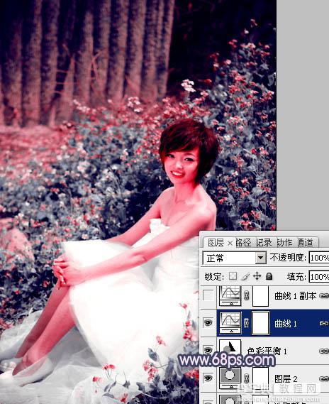 Photoshop将外景人物图片调成柔和的古典暗调青紫色17