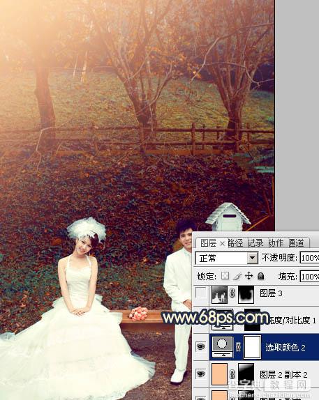 Photosho将公园婚片调制出漂亮的暗红色22