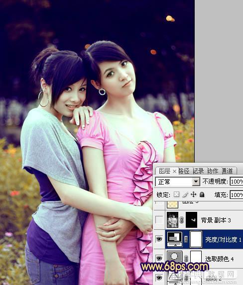 Photoshop将外景美女图片调成柔和的暗调黄紫色24