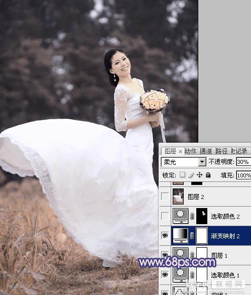 Photoshop将外景婚片打造成梦幻的暗调紫红色12