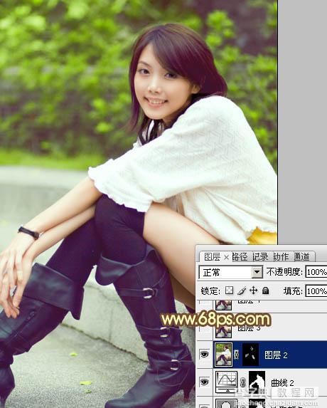 Photoshop将石阶上的美女图片增加淡淡的甜美色25