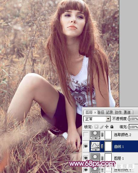 Photoshop为草地美女图片增加柔美的橙褐色效果13