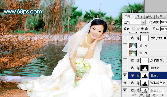 Photoshop打造中性青红色外景婚片15