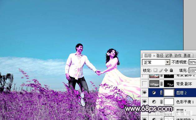 Photosho将草地婚片打造出漂亮的青紫色效果13