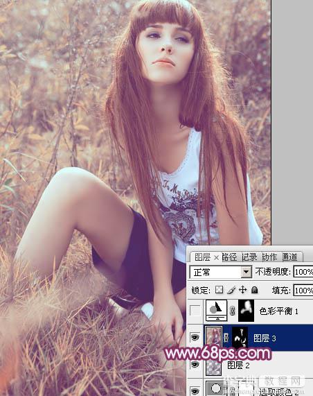 Photoshop为草地美女图片增加柔美的橙褐色效果20