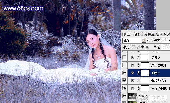 Photoshop将外景婚片调成斑斓的暗蓝色10