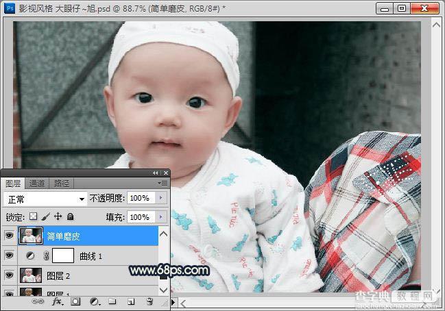 Photoshop将可爱宝宝照片调成漂亮的淡青色效果6