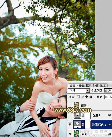 Photoshop将树林婚片打造出经典暗调青黄色效果5