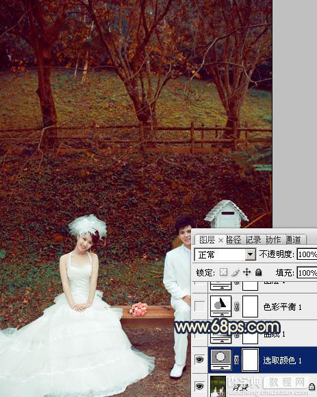 Photosho将公园婚片调制出漂亮的暗红色9