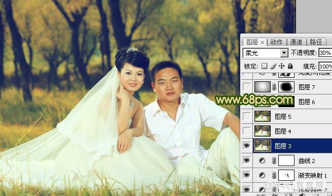 Photoshop将森林婚片调成温馨的暖色调25