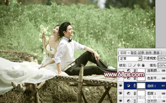 Photoshop将田园婚片打造出漂亮的淡绿色12