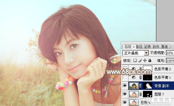 Photoshop为河边美女图片加上柔和的韩系淡橙色效果19