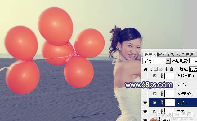 Photoshop将海景婚片调制出柔美的蓝橙色的背景5