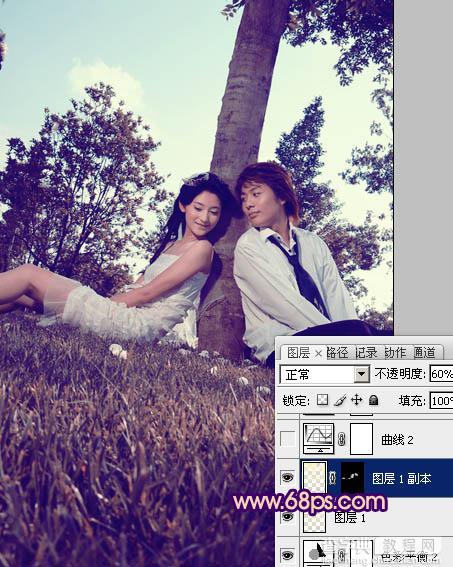 Photoshop为外景情侣图片增加浪漫的橙紫色17