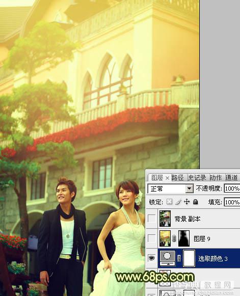 Photoshop将建筑婚片调成温馨的朝霞色31