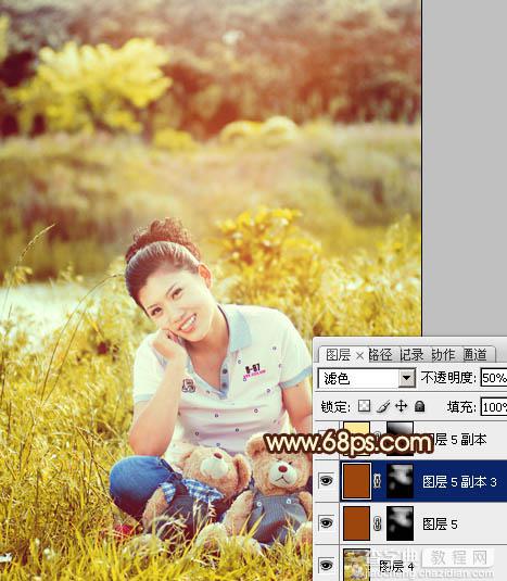 Photoshop将草地人物图片调制出柔美的黄褐色效果22
