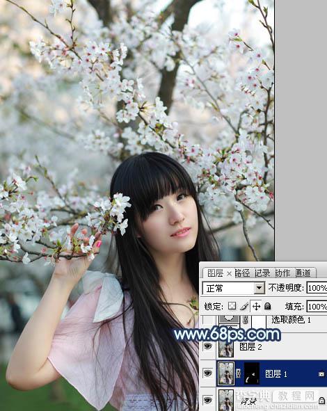 Photoshop为樱花中的美女图片增加粉嫩的蜜糖色3