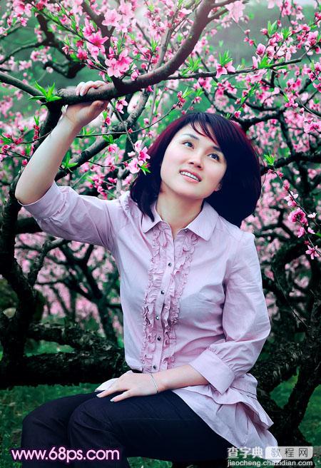 Photoshop将春季外景人物图片调成甜美的桃花色2