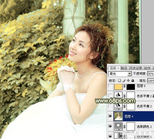 Photoshop为外景美女婚片添加淡黄的蜜糖色18