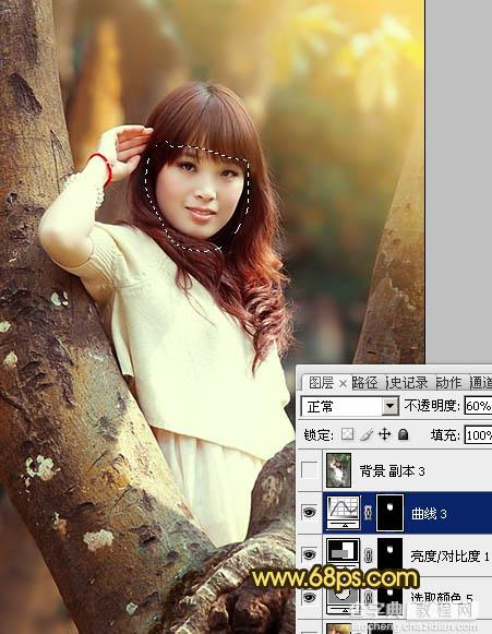 Photoshop将树林写真人物图片调制出柔美的红褐色效果27