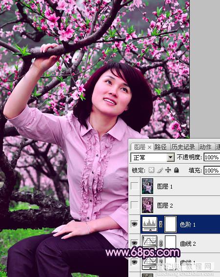 Photoshop将春季外景人物图片调成甜美的桃花色15