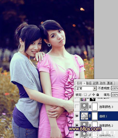 Photoshop将外景美女图片调成柔和的暗调黄紫色12