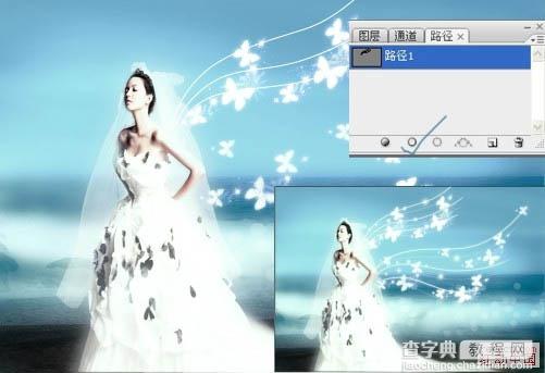 Photoshop制作超梦幻的蓝色天使婚片20