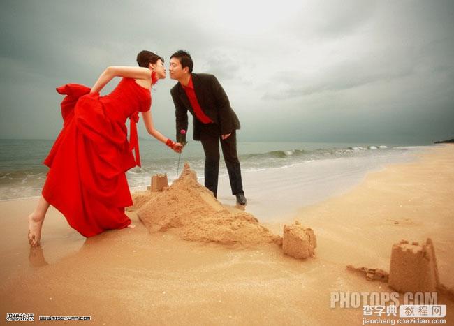 Photoshop 漂亮的蓝红海景婚片1