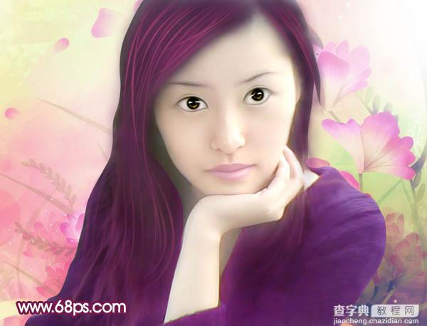 photoshop将失真的手机美女照片转为粉红色仿手绘效果33