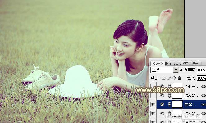 Photoshop为草地美女图片调制出柔和的粉黄色效果13