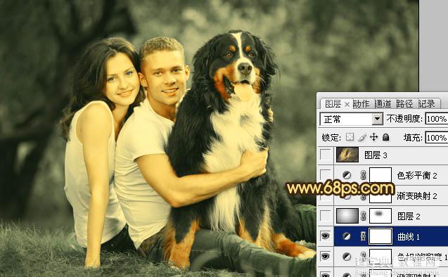 Photoshop将外景情侣图片调成温馨的黄褐色19
