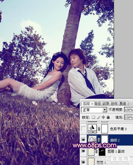 Photoshop为外景情侣图片增加浪漫的橙紫色19