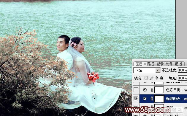 Photoshop将河景婚片打造出秋天风味的漂亮青黄色13