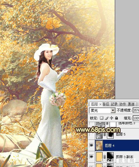 Photoshop为树林美女婚片增加漂亮的橙红色22