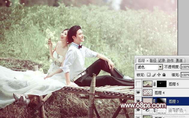 Photoshop将田园婚片打造出漂亮的淡绿色26